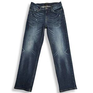 No Boundaries Jeans Mens 30x30 Straight Distressed Blue Dark Wash‎ Stretch Denim